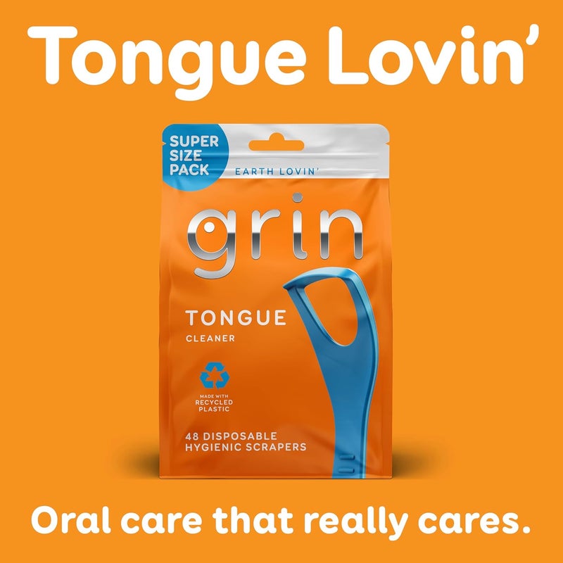 GRIN Tongue Cleaner, 48 Count, Disposable Tongue Cleaner, Hygienic Scraper, Recycled Plastic, Clean Tongue, Promote Fresh Breath, Includes Safe Fold- Back Tooth Pick (Pack of 2) - Image 5